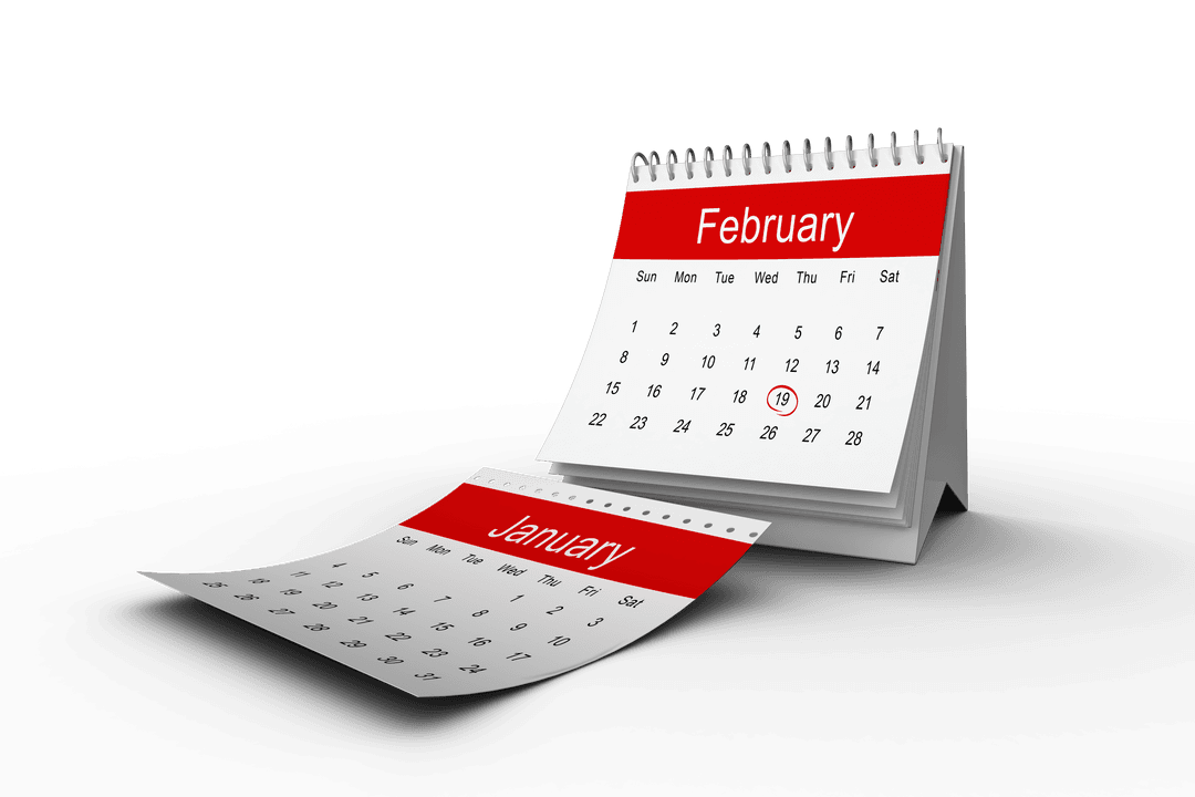 February Calendar Page Falling from Desk Stand Easy Edit Transparent Background