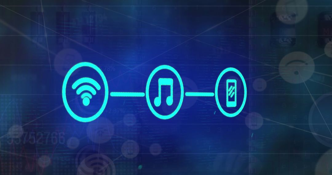 Digital Icons Connected over Blue Network Background