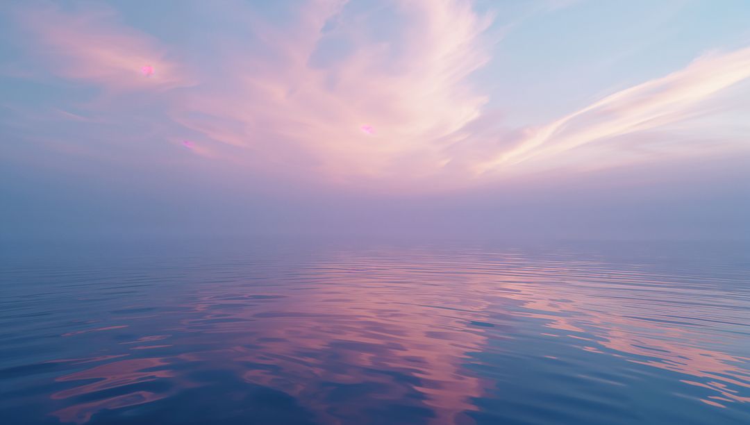 Serene Open Ocean Horizon at Sunset with Pastel Clouds
