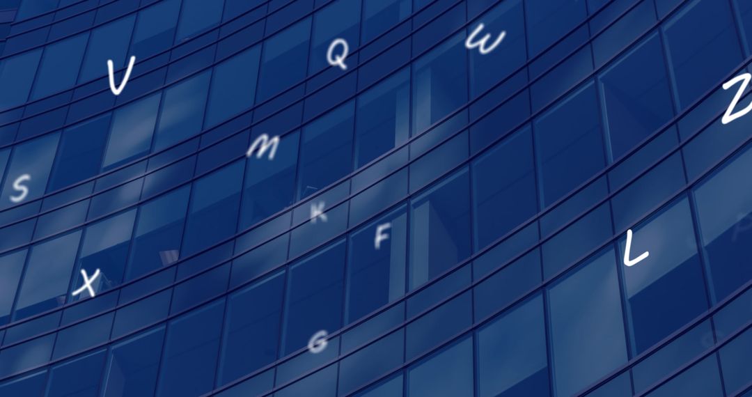 Dynamic Falling Letters Across Modern Cityscape