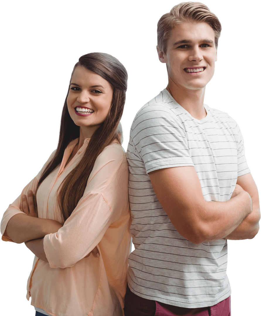 Smiling Young Adults with Crossed Arms Transparent Background