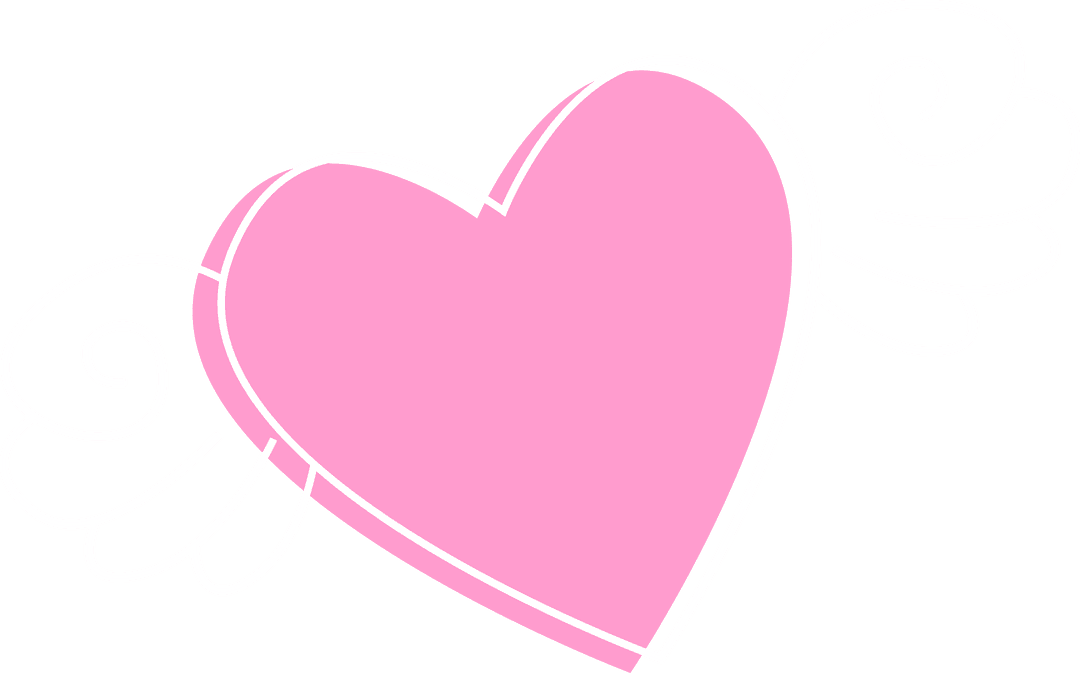 Pink Heart with Curly Wings on Transparent Background