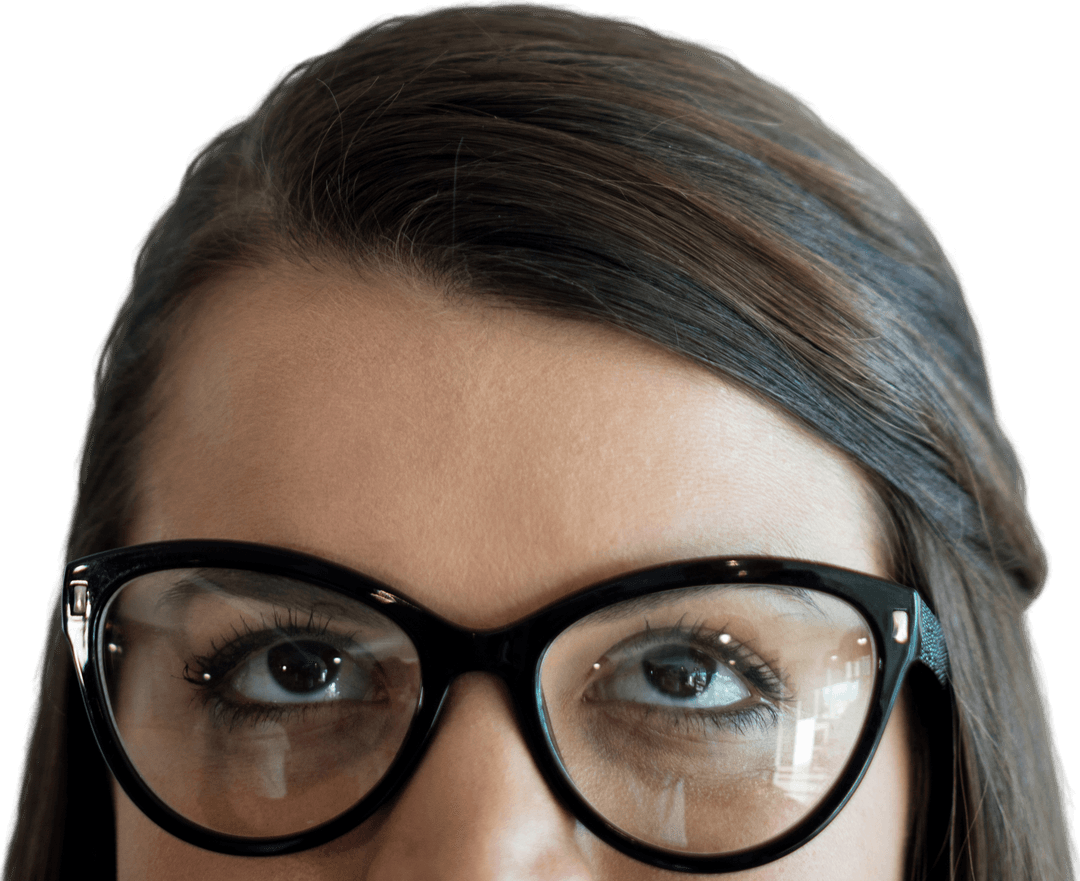 Transparent Close-up of Woman's Eyes Behind Glasses