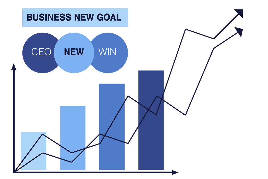 Transparent Business Growth Graph with Blue Elements for Corporate Goals
