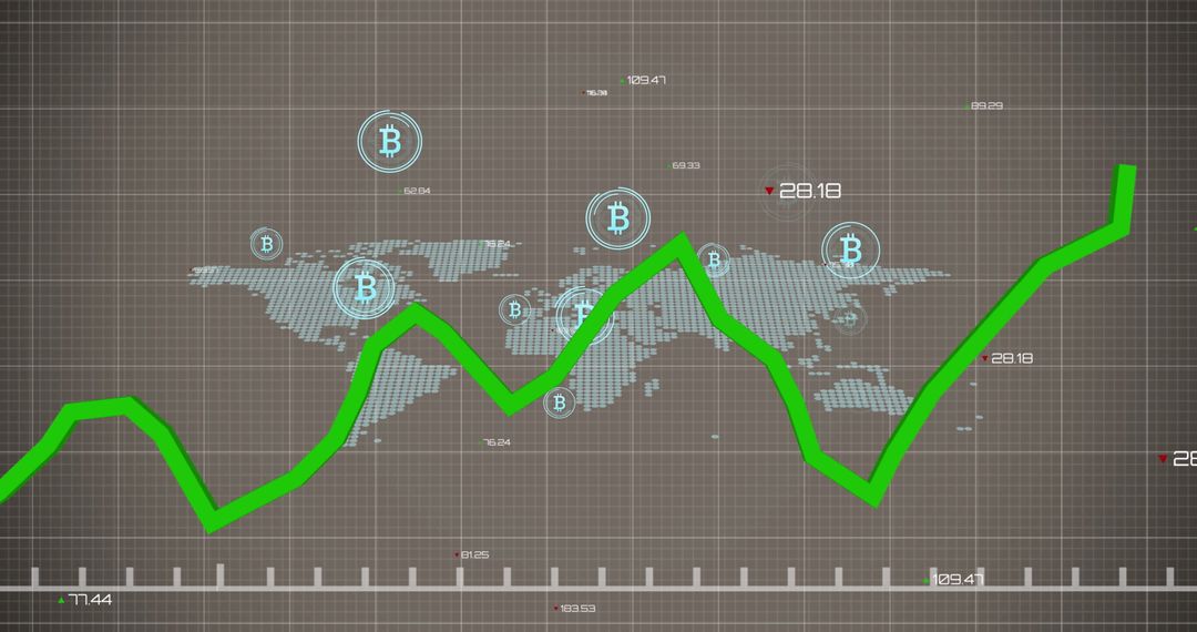 Cryptocurrency Growth Chart Over Digital World Map