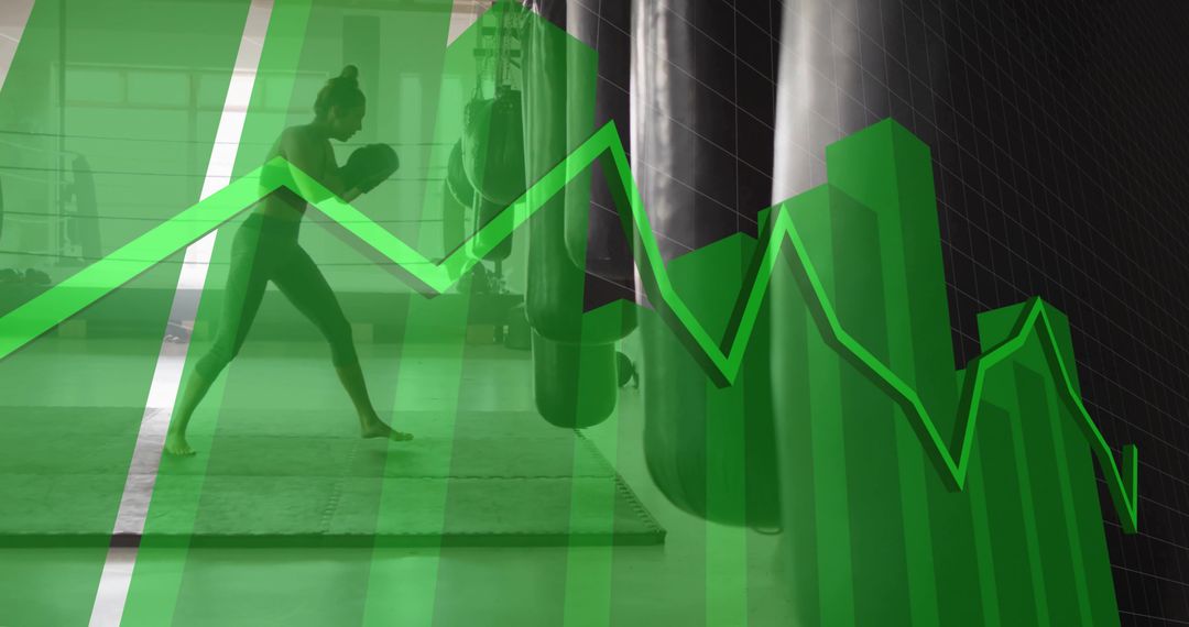 Determined Boxer Training with Green Digital Analytics Overlay