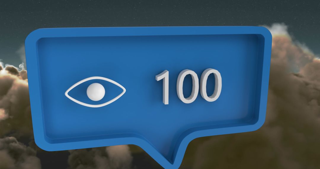Eye Icon with 100 Notification on Blue Speech Bubble in Sky Surrealism