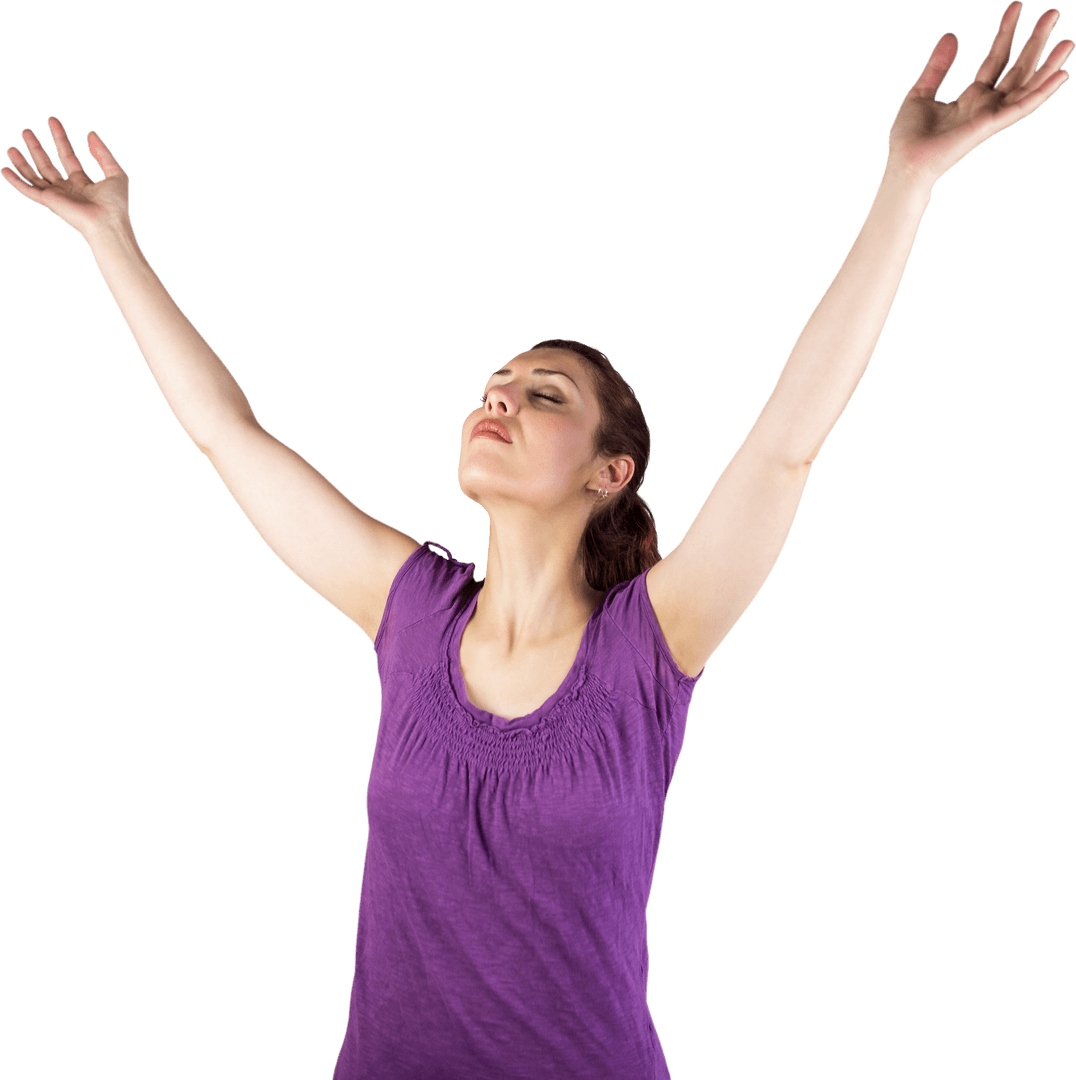 Transparent Emotional Woman with Arms Raised in Relaxed Pose