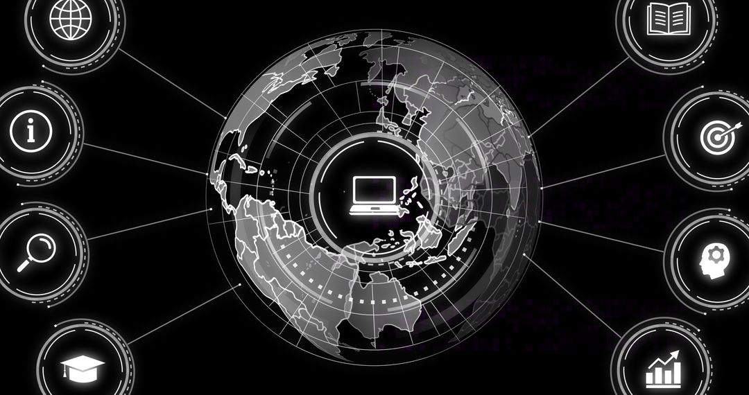 Global Network Connections with Digital Icons Overlaying Globe
