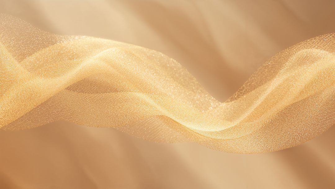 Undulating Golden Mesh Ribbon Flowing Over Warm Beige Gradient Shimmering Abstract Texture