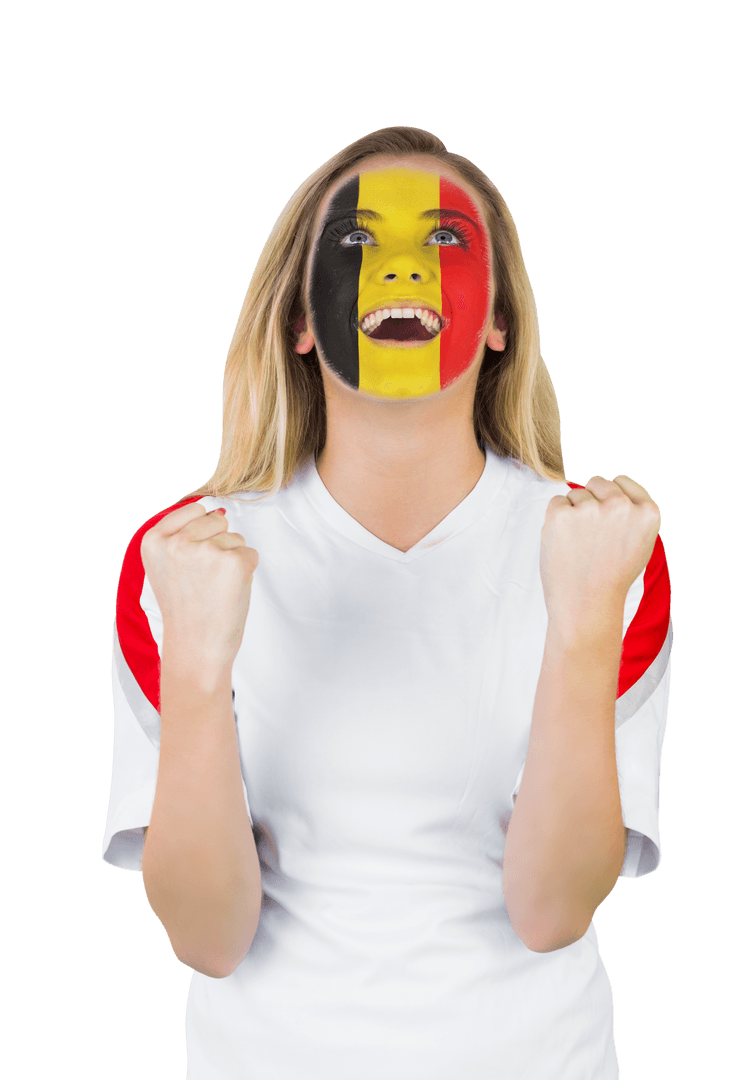 Transparent Excited Belgian Soccer Fan with Face Paint Cheering