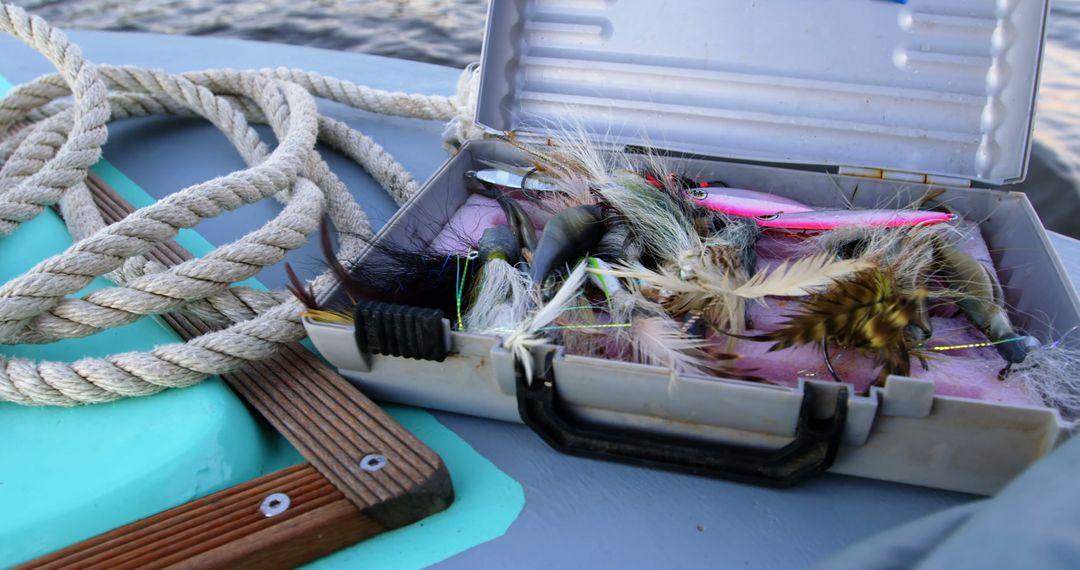Tackle Box with Fishing Lures and Rope on Boat - Free Images, Stock Photos and Pictures on Pikwizard.com