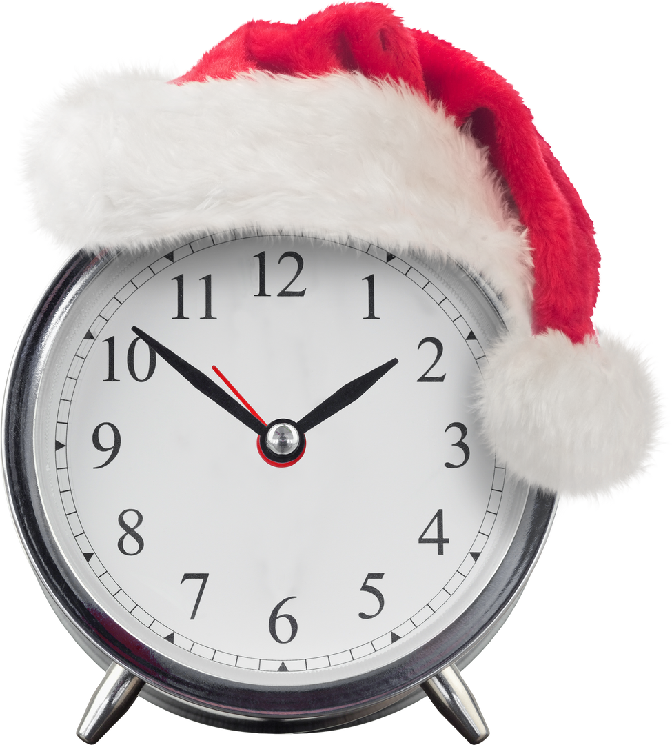 Silver Alarm Clock Wearing Santa Hat on Transparent Background - Christmas Time - Download Free Stock Images Pikwizard.com