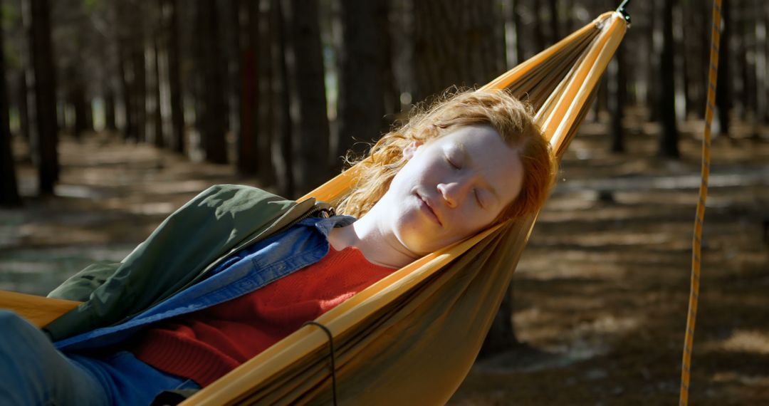 Young Woman Relaxing in Hammock in Forest - Free Images, Stock Photos and Pictures on Pikwizard.com