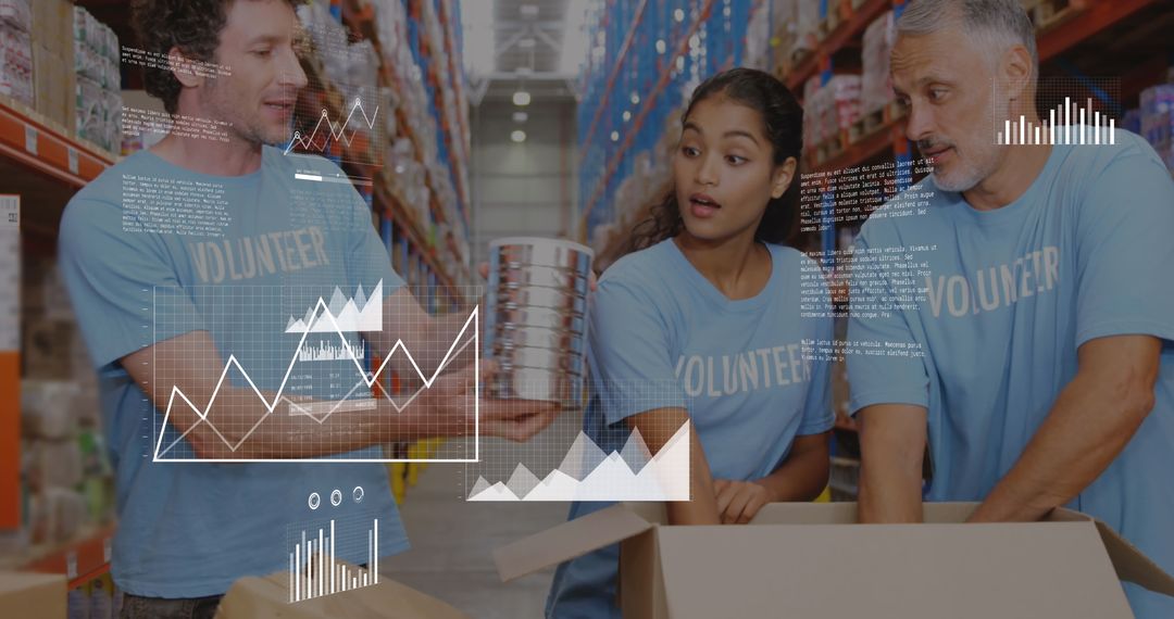 Team of Volunteers Analyzing Data in Warehouse