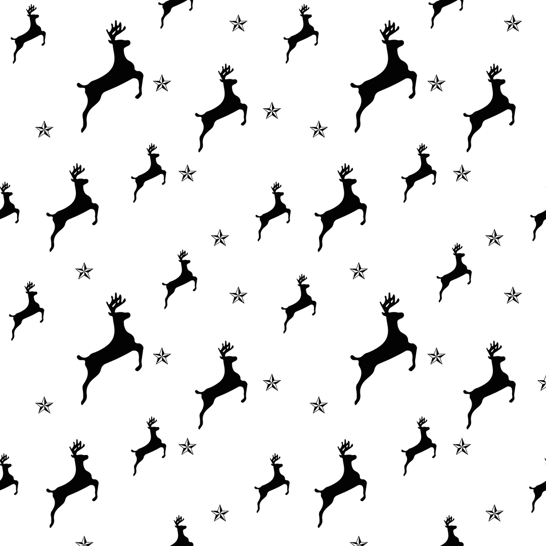 Black Reindeer Silhouette Pattern on Transparent Background