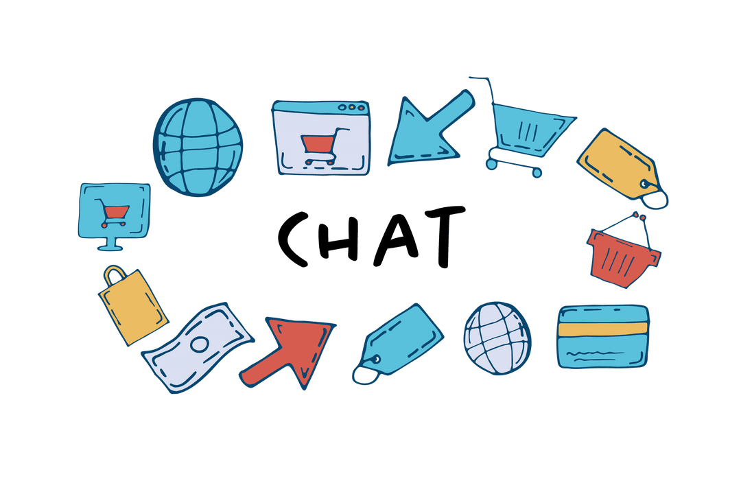 Cartoon Digital Icons and Shopping Elements on Transparent Background