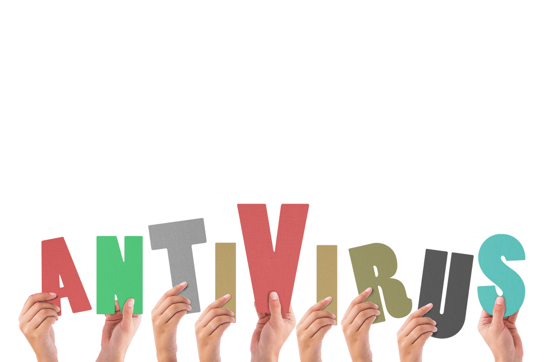 Antivirus Letters Held by Hands Over Transparent Background