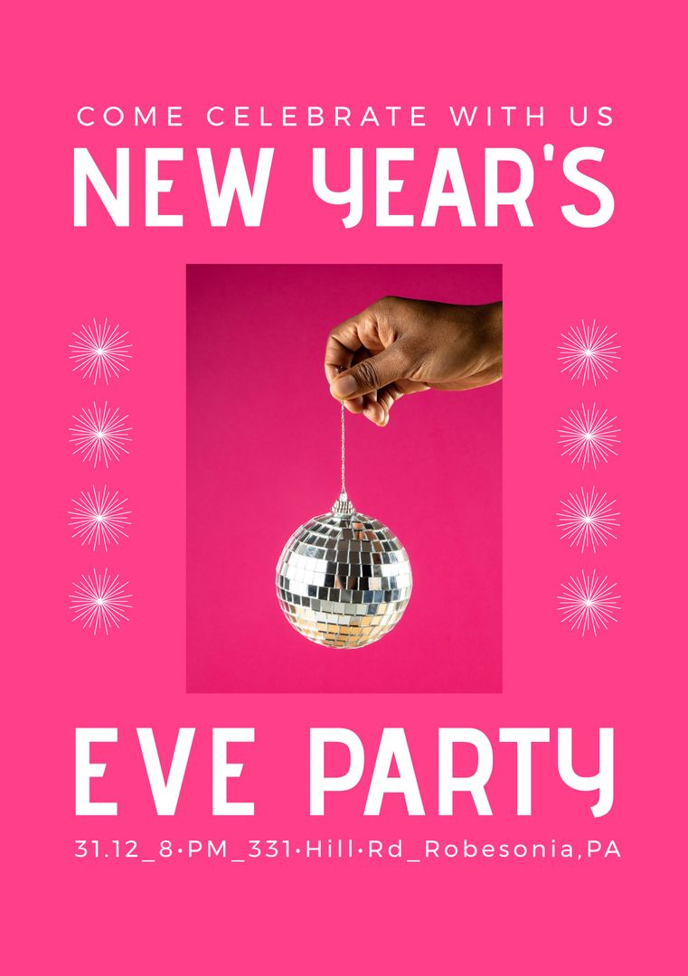 Composition of new year's eve invitation over hand with disco ball - Download Free Stock Templates Pikwizard.com