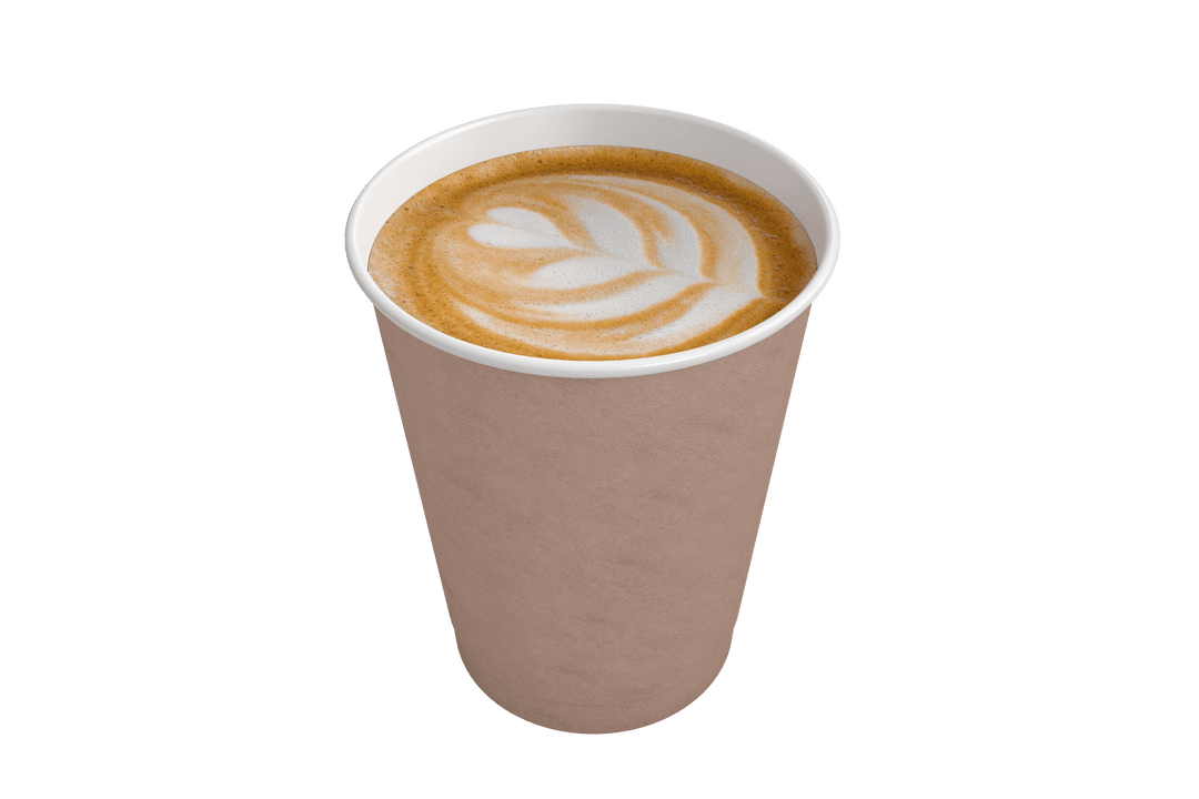 Takeaway Cappuccino Cup on Transparent Background with Latte Art