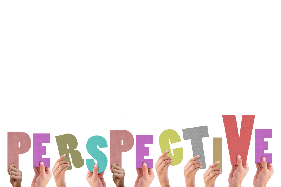 Hands Raising Colorful Letters Spelling Transparent Perspective