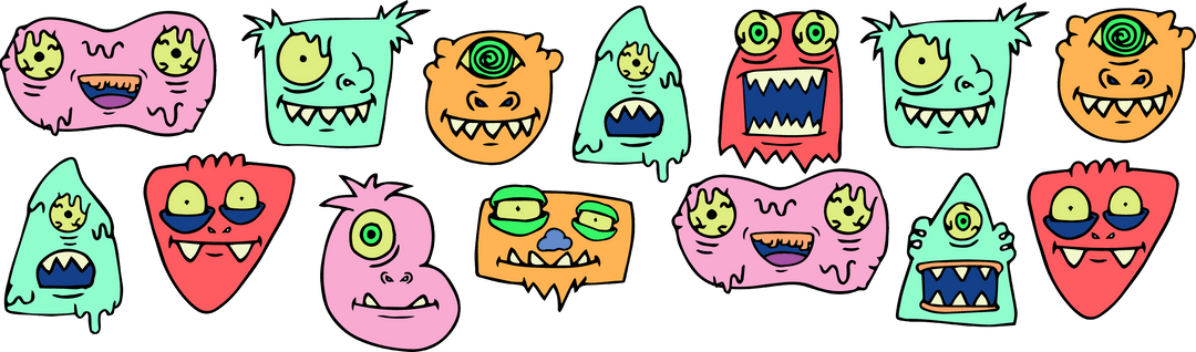 Colorful Transparent Cutouts of Playful Cartoon Monster Faces