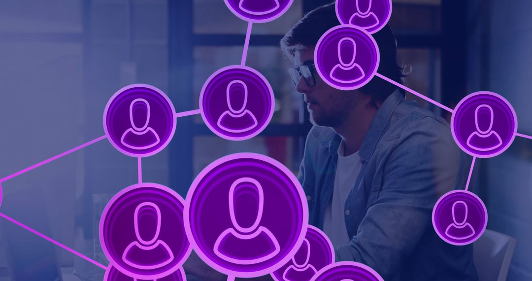 Conceptual Network Connections with Businessman in Modern Office