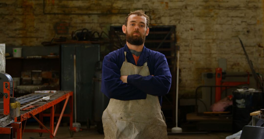 Confident Metalworker Posing in Industrial Workshop - Free Images, Stock Photos and Pictures on Pikwizard.com