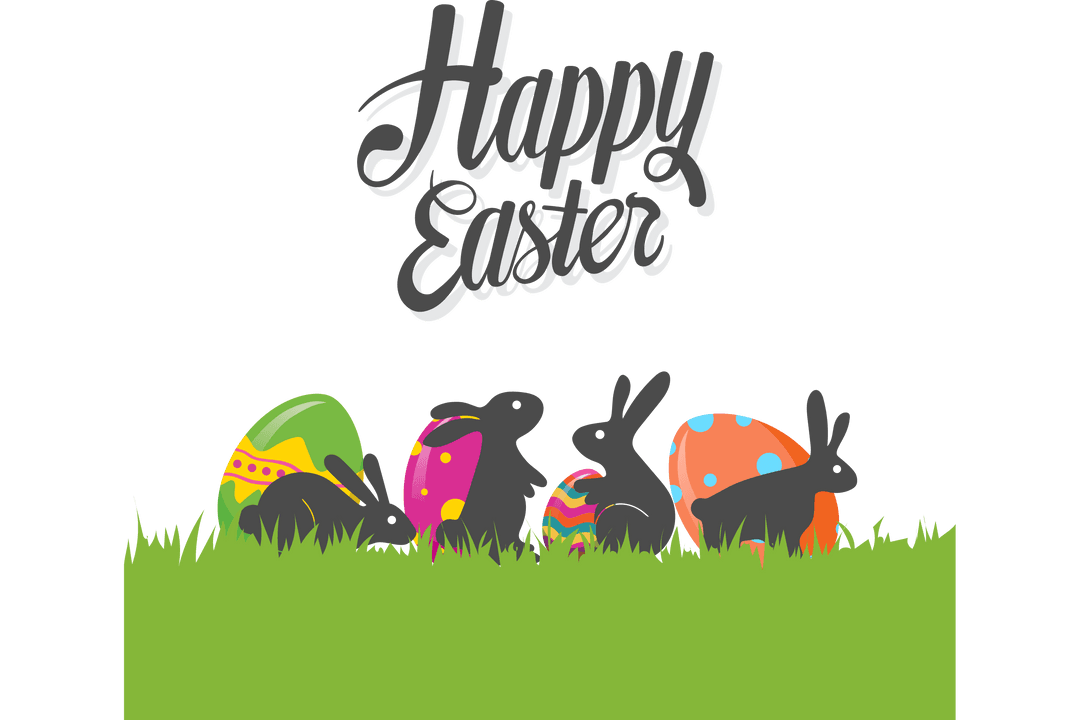 Easter Message with Rabbits and Eggs on Transparent Background