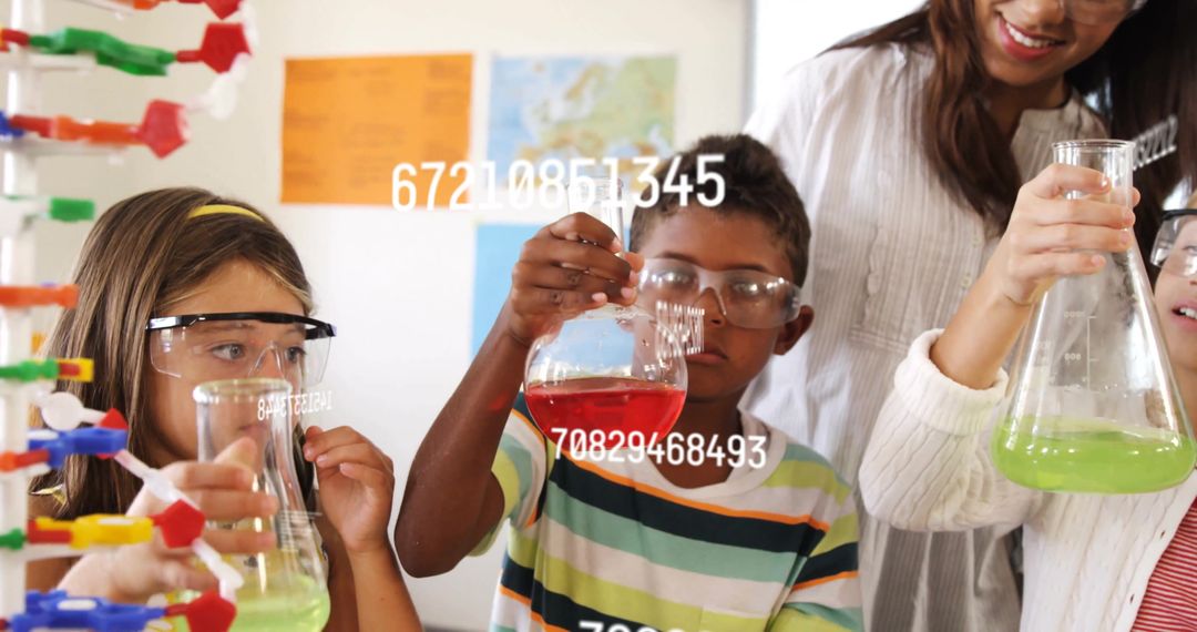 Engaged Children Conducting Science Experiment with Teacher in Classroom