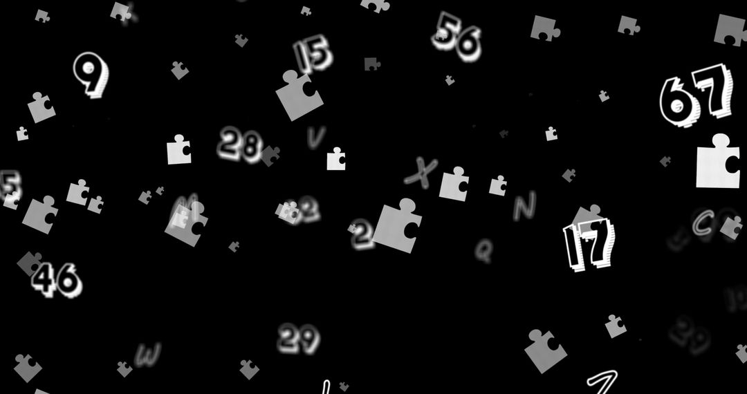 Floating Puzzle Pieces and Numbers on Black Background