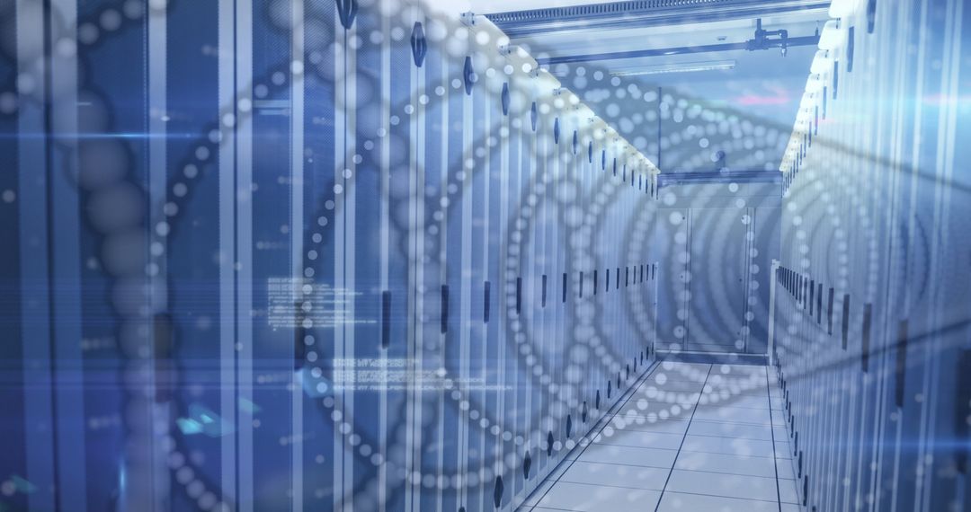 Futuristic Data Center with Digital Cloud Interface Elements