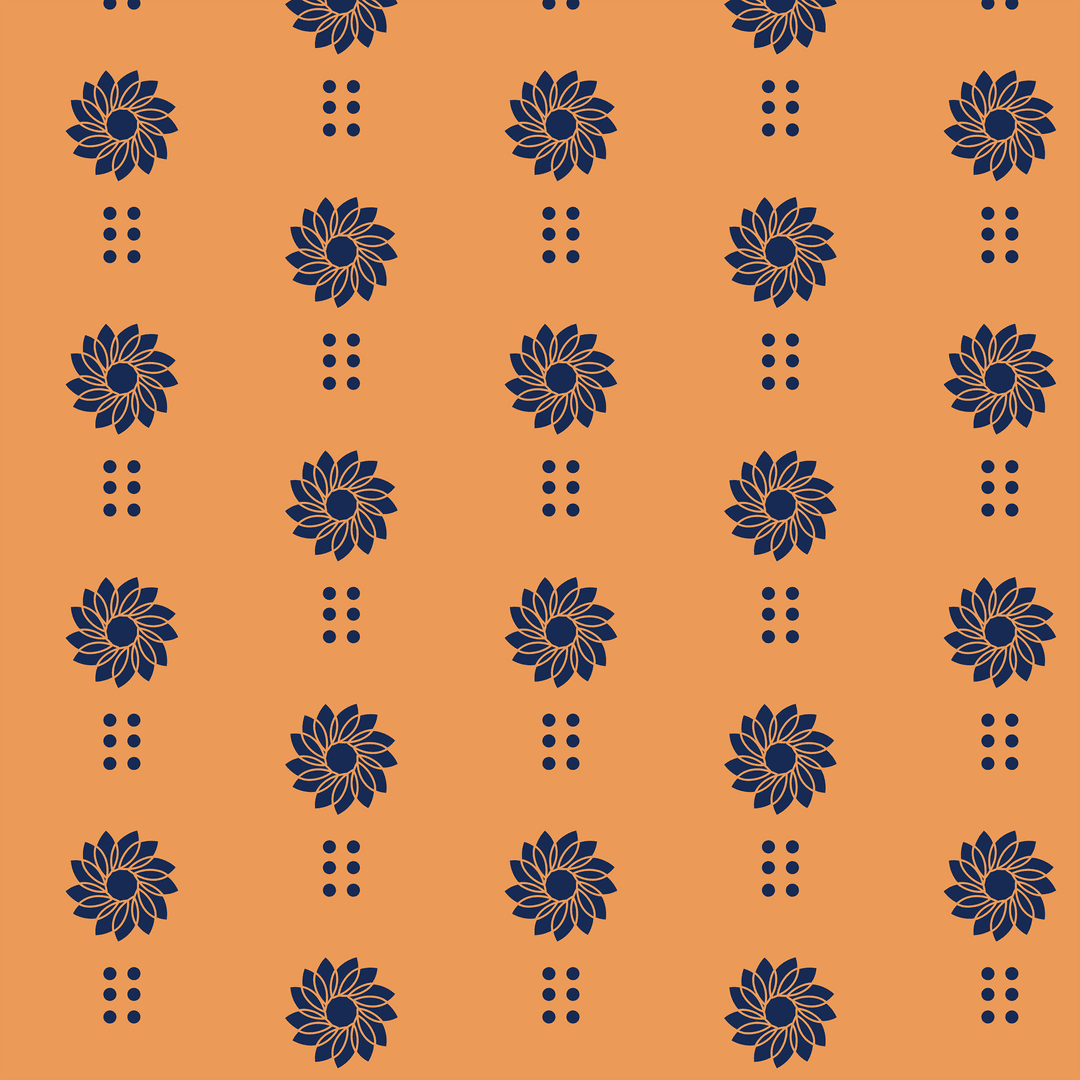 Seamless Floral Navy Brown Pattern on Transparent Background