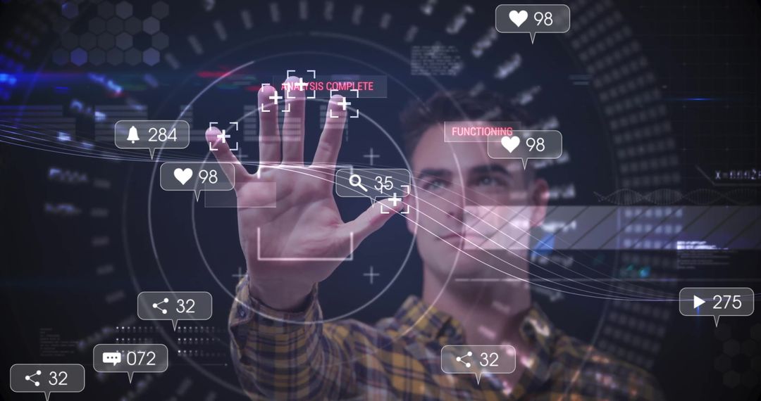 Tech-Savvy Man Using Futuristic Holographic Interface
