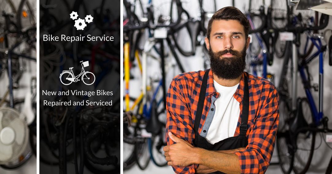 Confident Bicycle Mechanic in Bike Repair Workshop