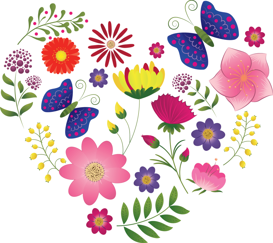 Colorful Floral Heart Pattern Transparent Illustration