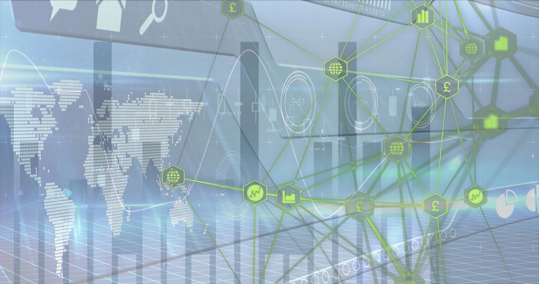 Global Digital Network Interface with Financial Icons