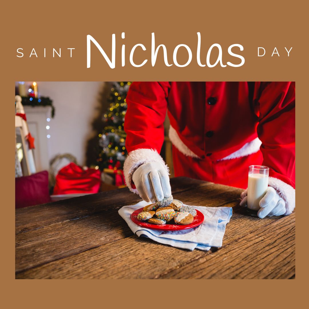 Santa Claus Picking Cookies for Saint Nicholas Day Celebration