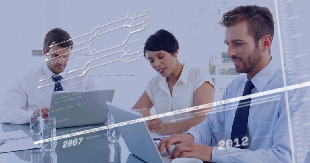 Business Team Analyzing Data with Modern Technology Integration