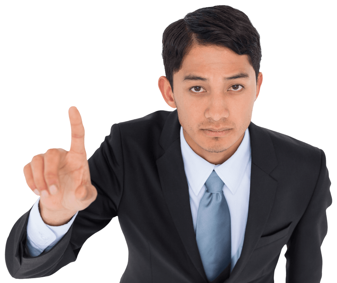 Biracial Businessman Pointing On Transparent Background for Virtual Interface Design
