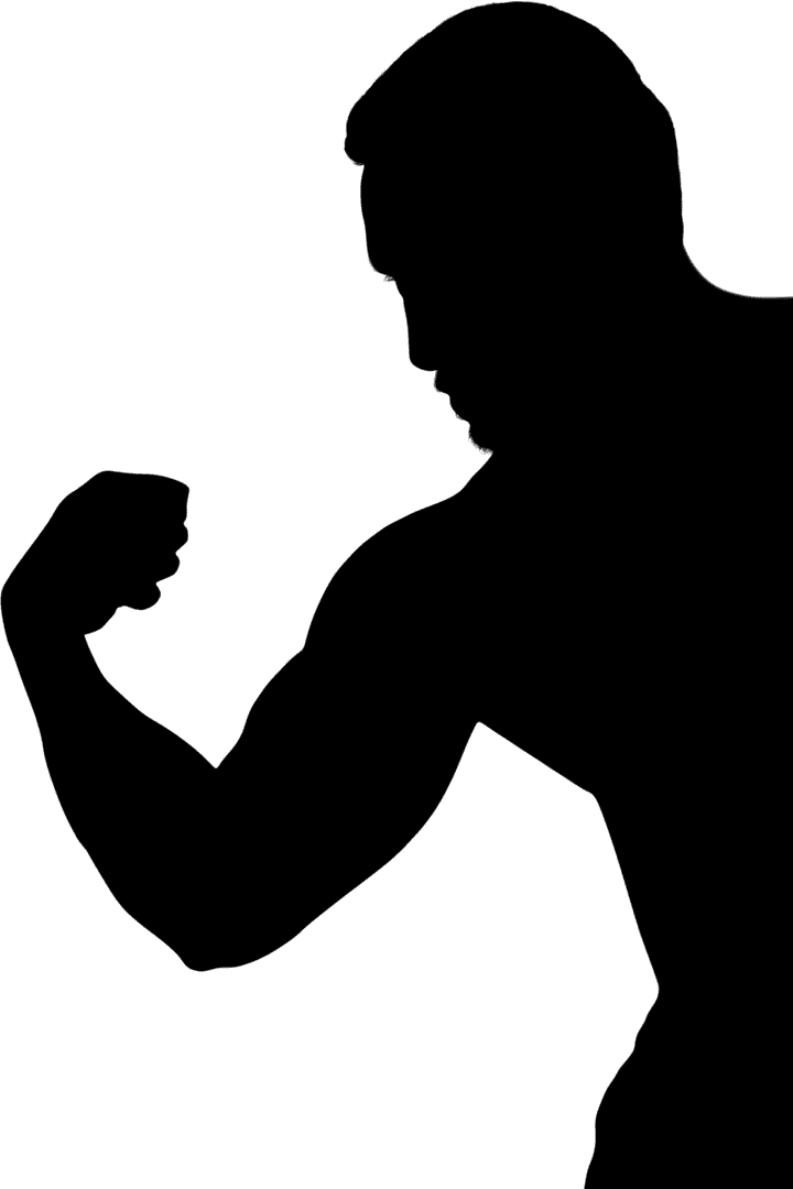 Digital Silhouette of Strong Man Flexing Muscles Transparent Background