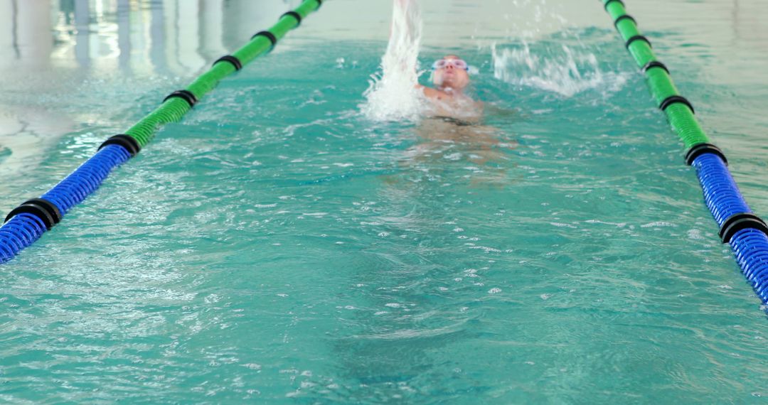 Swimmer Practicing Backstroke in Indoor Swimming Pool