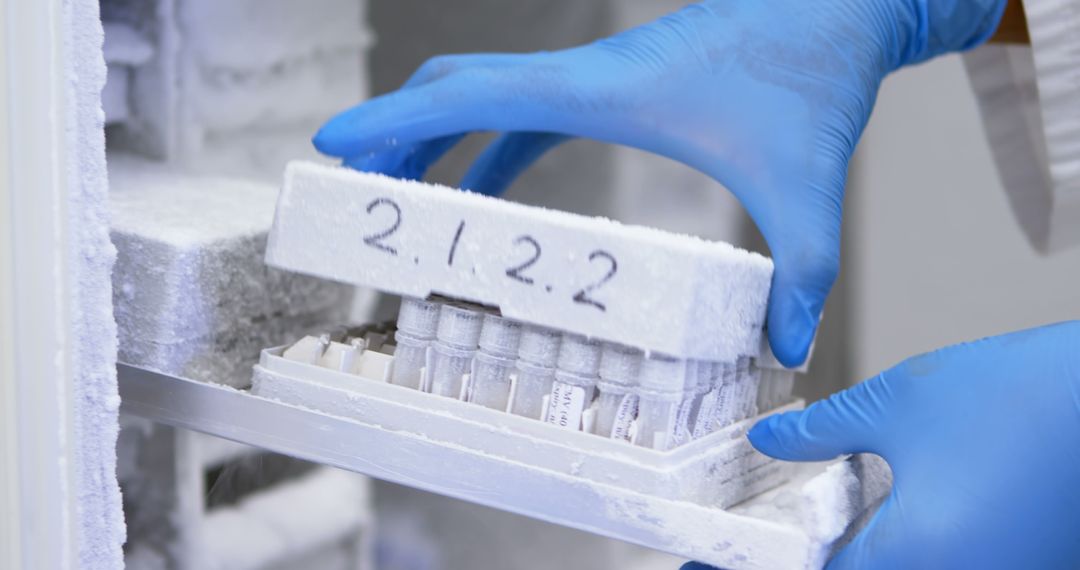 Scientist Handling Frozen Samples in Laboratory Unit - Free Images, Stock Photos and Pictures on Pikwizard.com