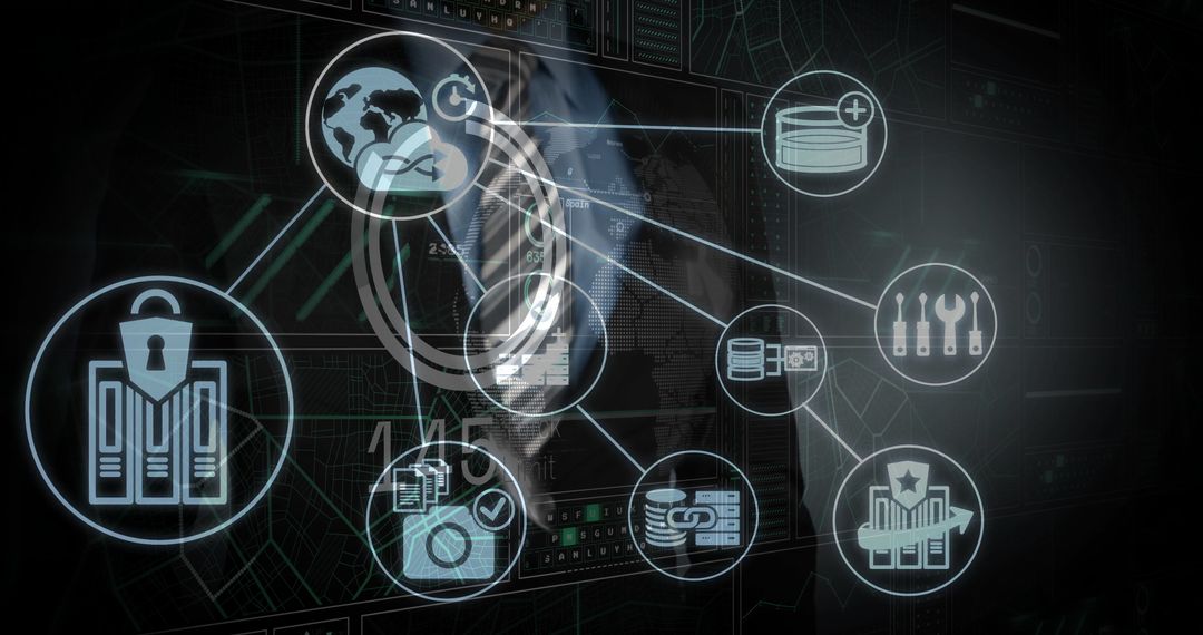 Hands on Futuristic Digital Interface with Technology Icons