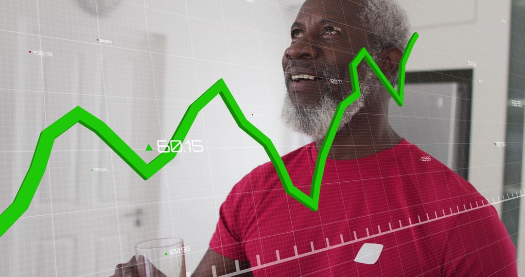 Elderly Man Analyzing Data Graphs with Technology Overlay