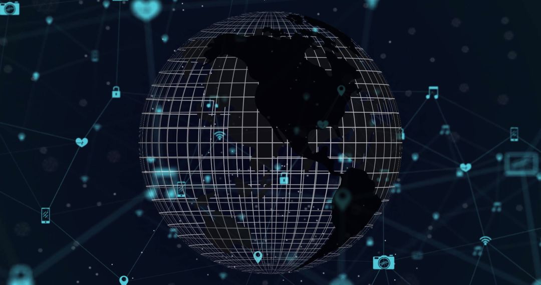 Futuristic Digital Globe with Connectivity Icons Overlay