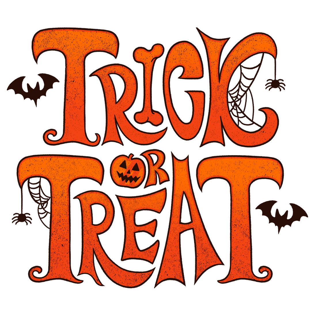 Trick or Treat Text with Gothic Elements on Transparent Background