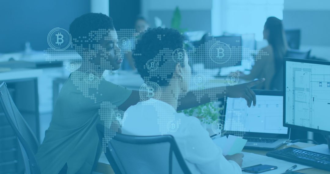 Diverse Business Team Working with Global Bitcoin Interface