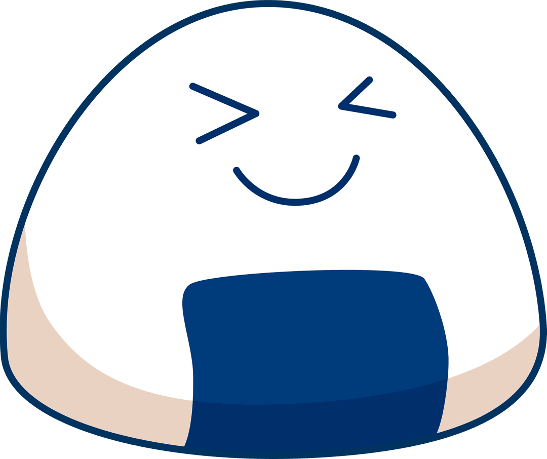 Smiling Cartoon Onigiri Character with Seaweed Wrapper on Transparent