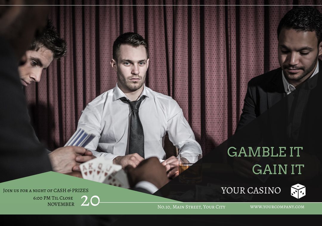 Intense Casino Card Game Event Promotion with Men Focused on Gambling - Download Free Stock Templates Pikwizard.com